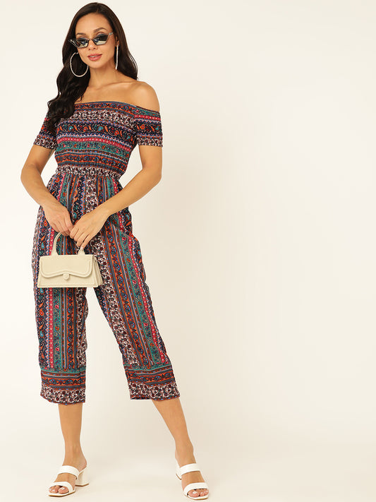 Boho Print Off-Shoulder Jumpsuit for Women – Casual & Vacation Wear
