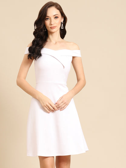 Elegant White Off Shoulder Fit and Flare Dress for Women