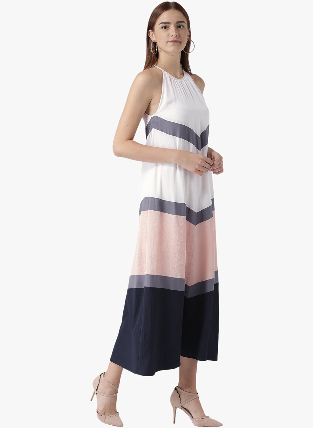 Women's Colorblock Halter Neck Sleeveless Maxi Dress