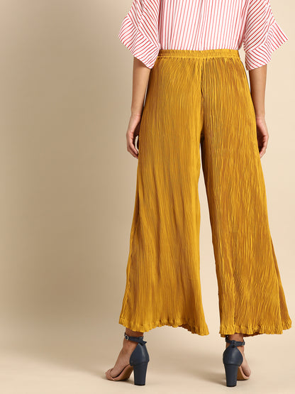 Mustard Yellow Pleated Wide Leg Palazzo Pants for Women – High Waist Casual & Party Wear