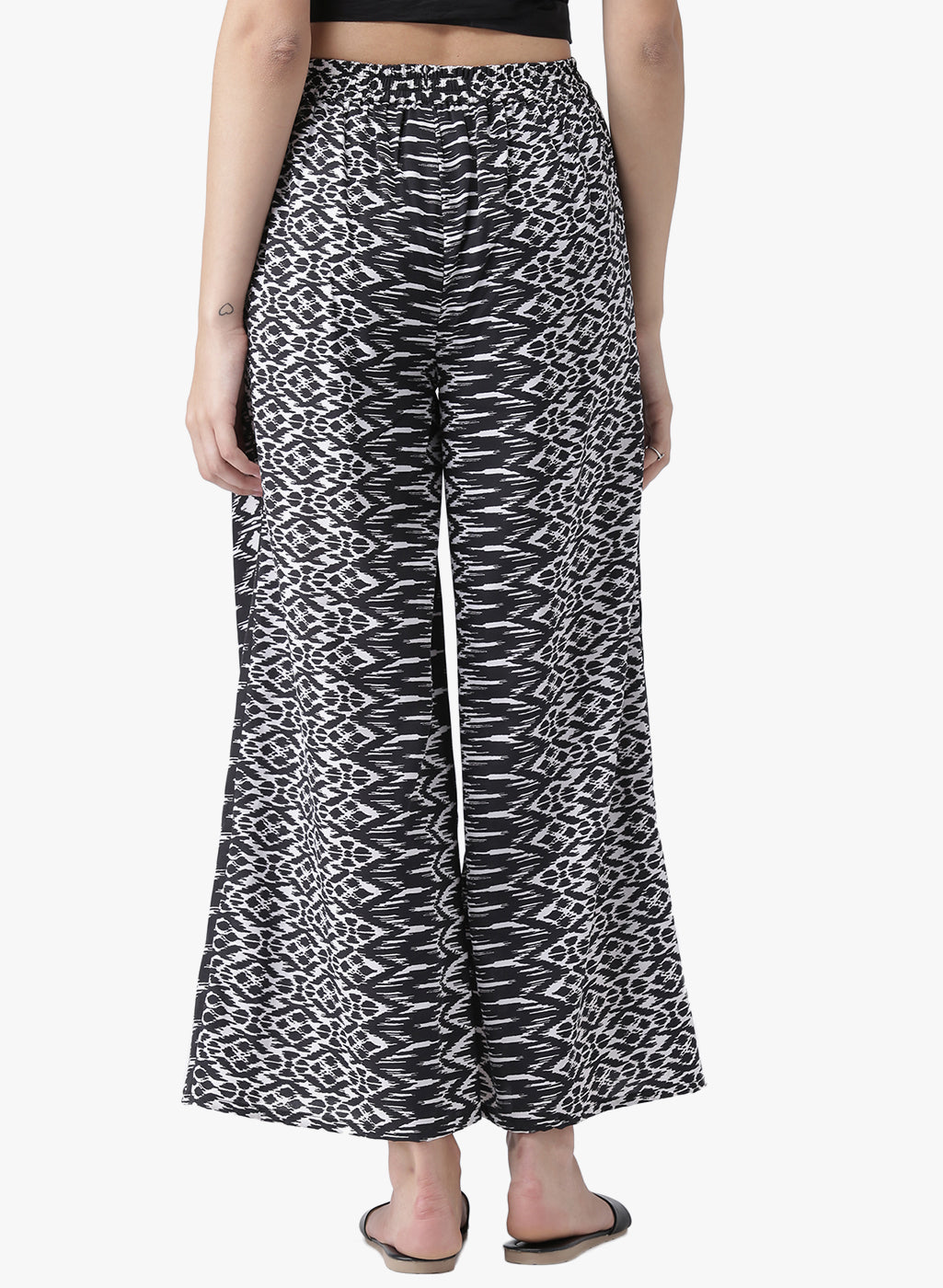 Black and White Ikat Printed Palazzo Pants for Women