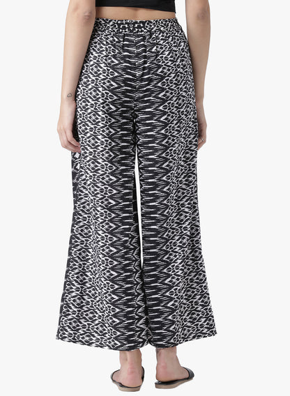 Black and White Ikat Printed Palazzo Pants for Women