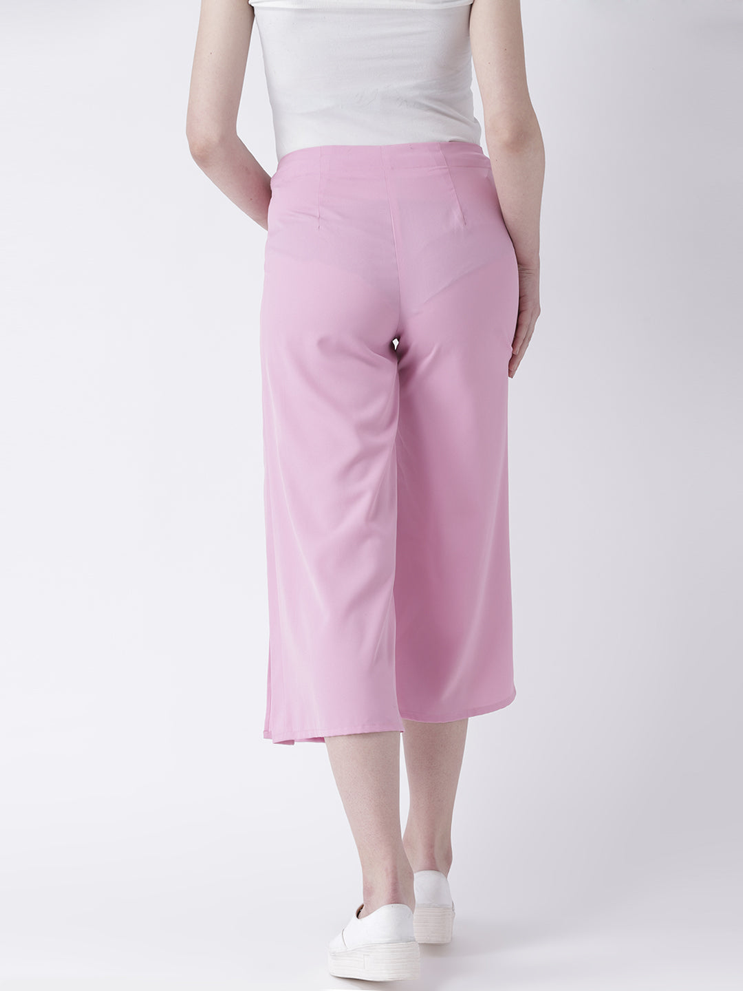 Women’s Pink Culottes Pants – High Waist Wide Leg Cropped Trousers