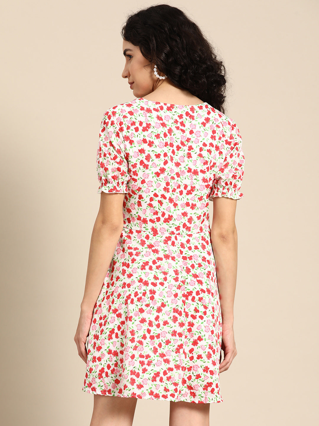 Floral Print Fit and Flare Mini Dress with Puff Sleeves