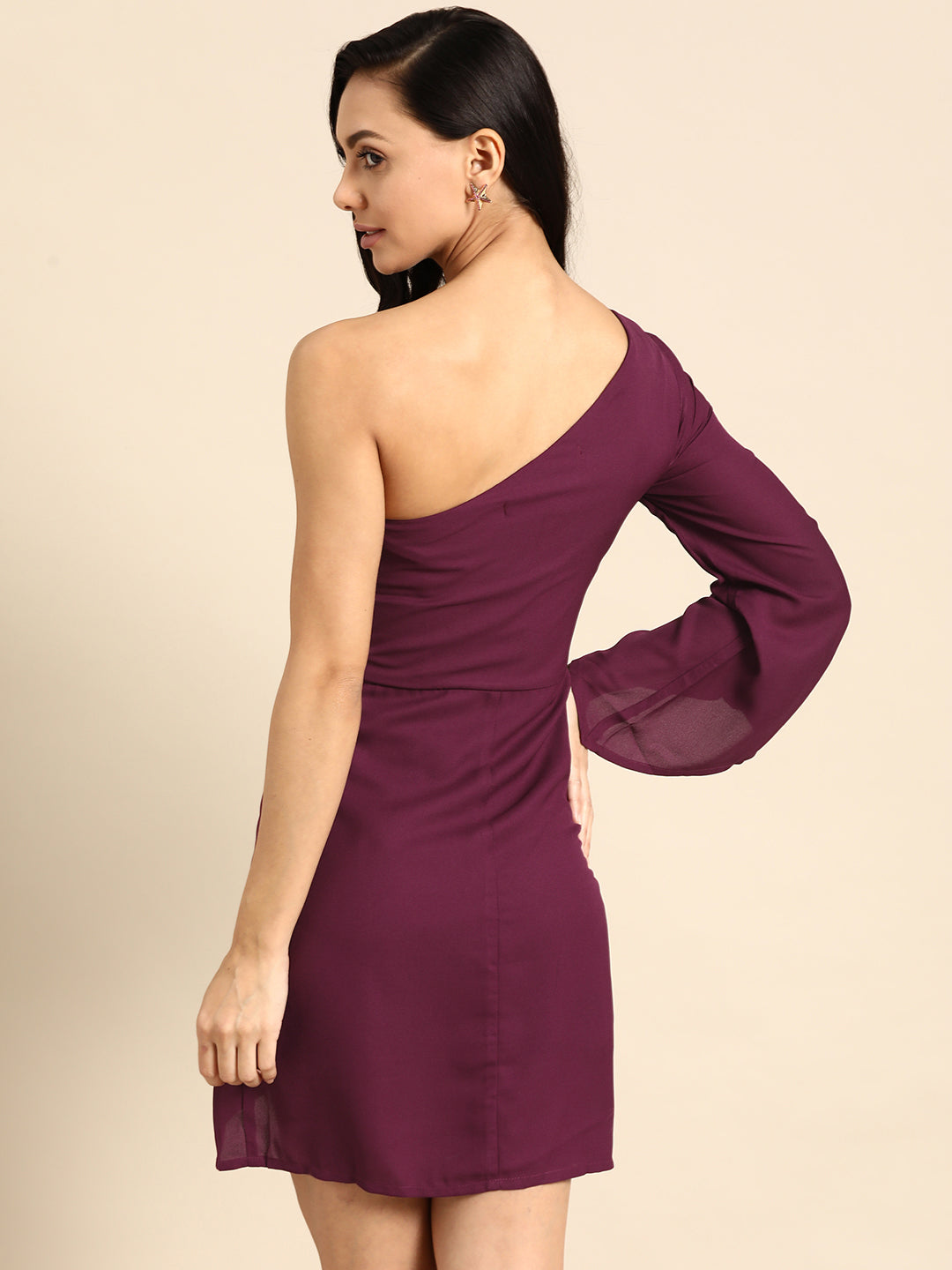 Elegant Wine One Shoulder Mini Dress for Women | Party Wear Bodycon Outfit