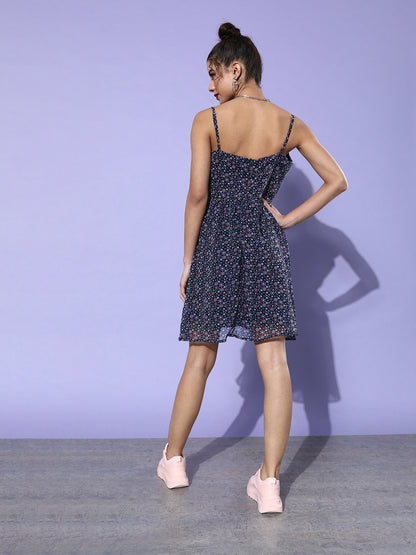 Floral Navy Blue Sleeveless Wrap Dress Casual & Chic Summer Look