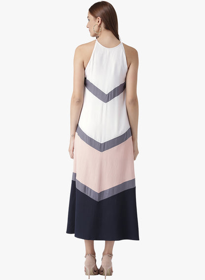 Women's Colorblock Halter Neck Sleeveless Maxi Dress