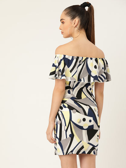 Women’s Off-Shoulder Abstract Print Bodycon Mini Dress