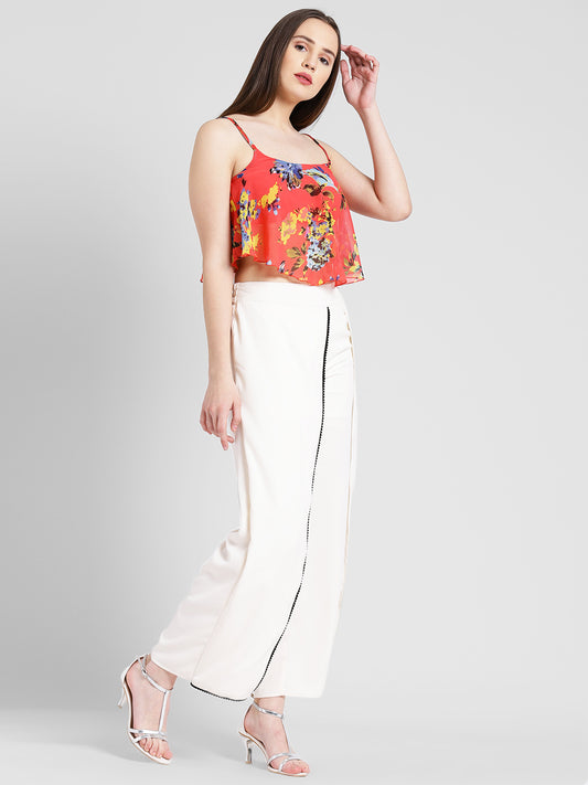 Women's White Asymmetric Overlay Palazzo Pants – Stylish Western Bottomwear