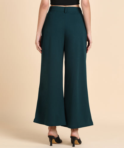 Women's Dark Black High-Waist Wide Leg Trousers – Elegant Pleated Palazzo Pants with Pockets