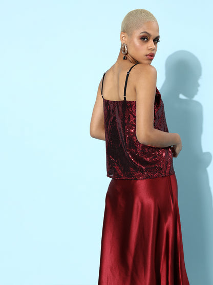 Glamorous Red Sequin Spaghetti Strap Evening Dress for Women