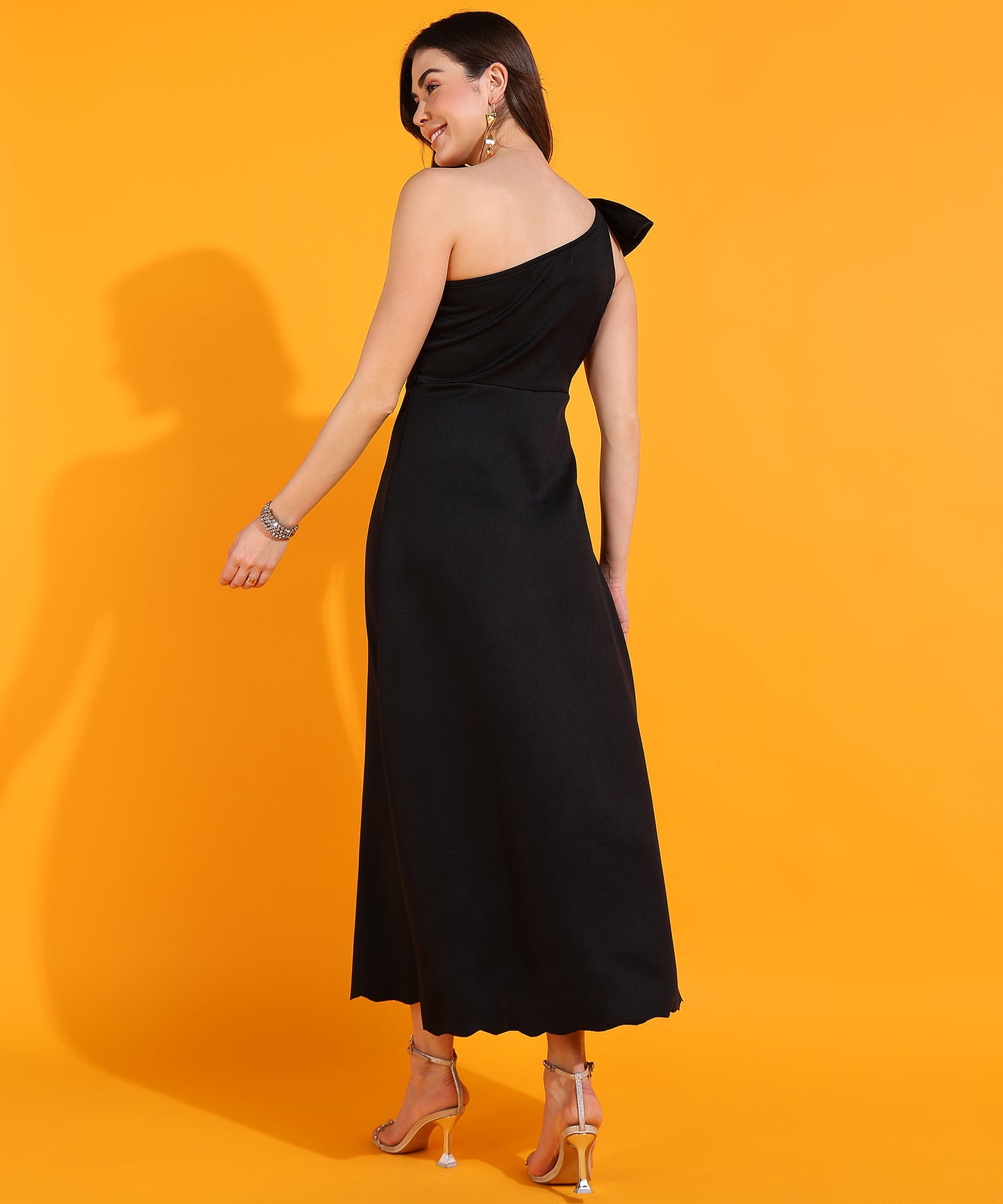 Black One Shoulder Maxi Dress for Women | Elegant Evening Party Wear