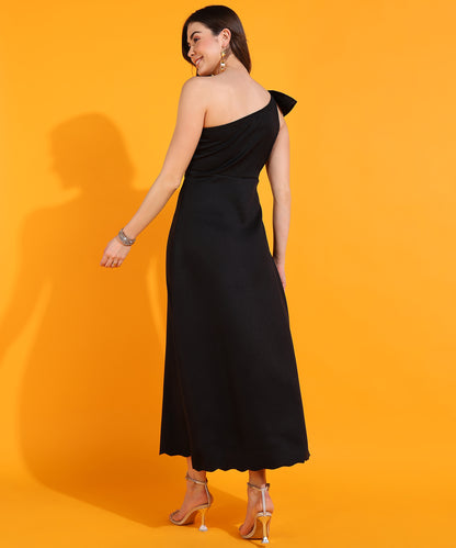 Black One Shoulder Maxi Dress for Women | Elegant Evening Party Wear