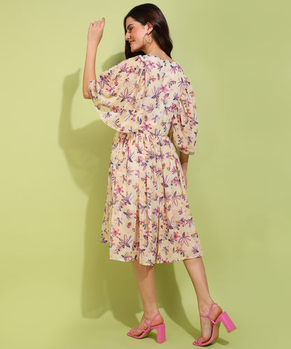 Women's Yellow Floral Midi Dress – Light & Flowy Summer Outfit