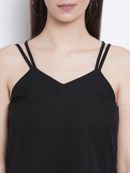 Women's Black Sleeveless Cami Top with Double Straps