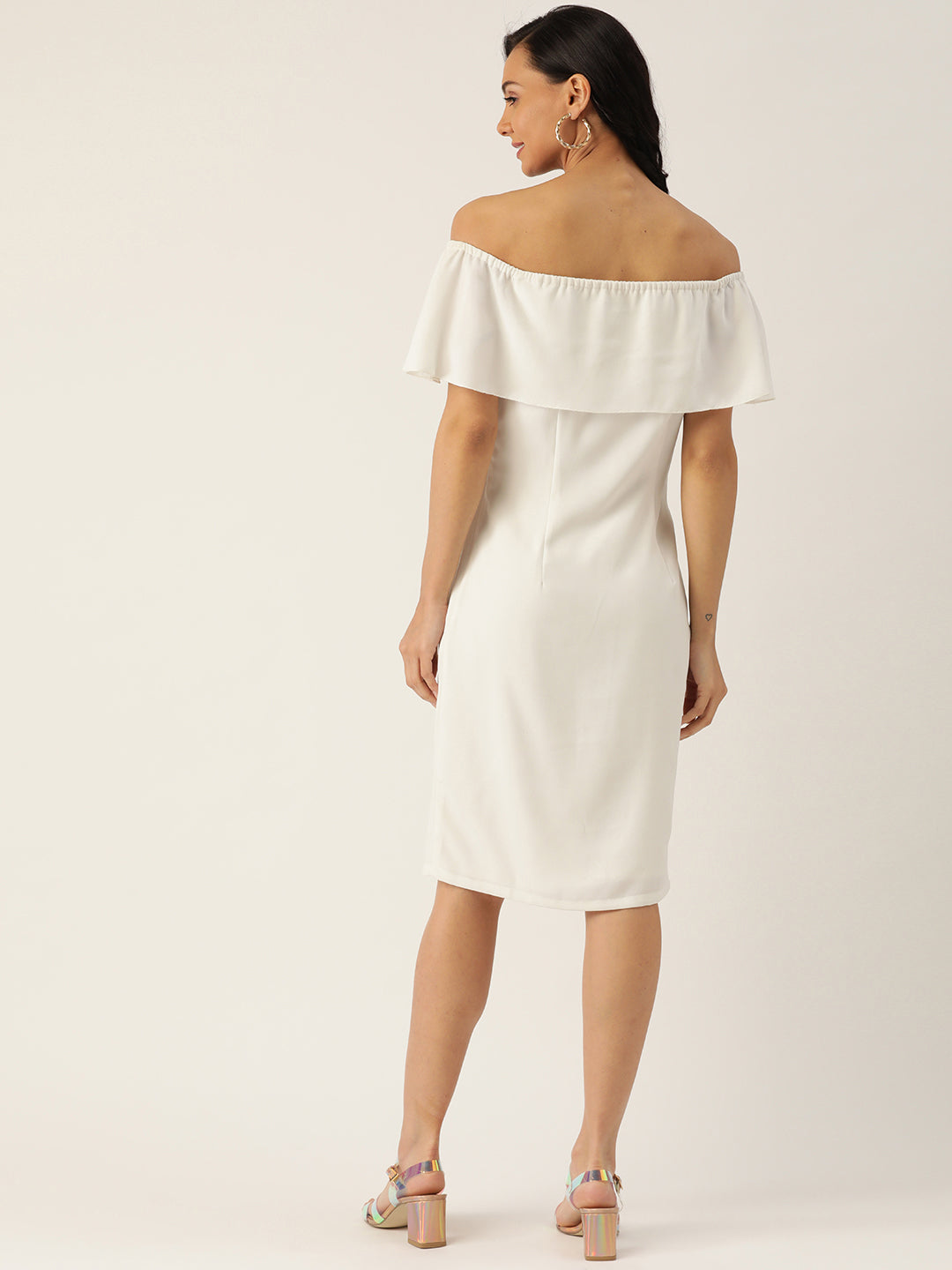 Women's White Off-Shoulder Bodycon Dress Elegant Knee-Length Western Dress for Parties