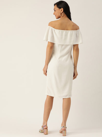Women's White Off-Shoulder Bodycon Dress Elegant Knee-Length Western Dress for Parties