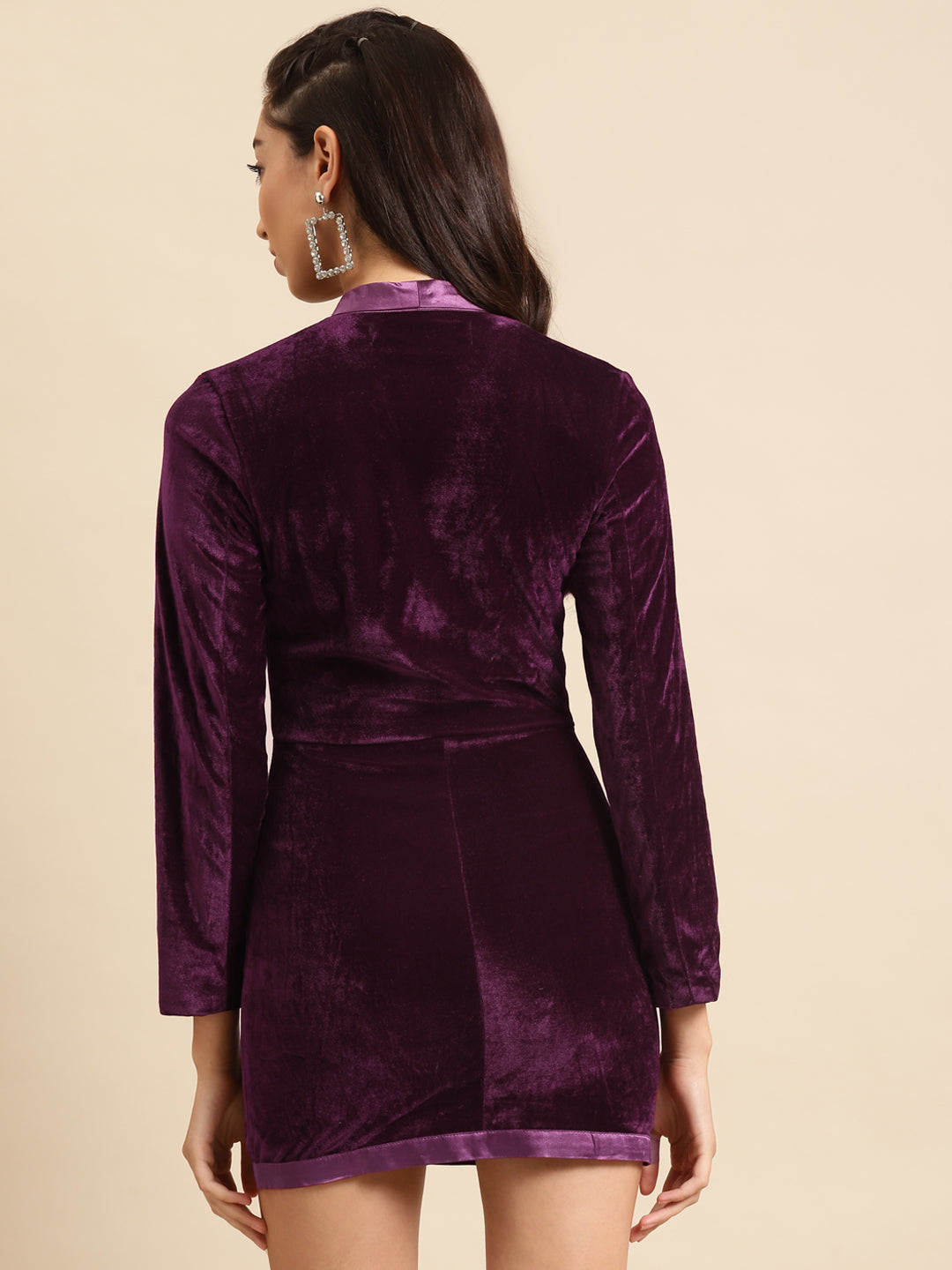 Purple Velvet Blazer Style Bodycon Mini Dress for Women | Party Wear Dress