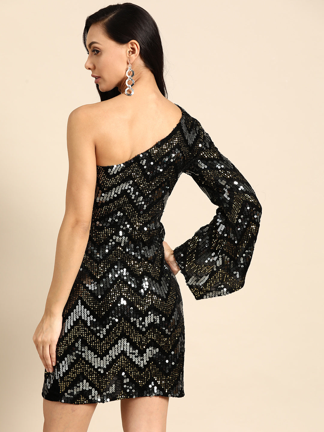 Black Sequin One Shoulder Party Dress for Women | Stylish Cocktail Mini Dress