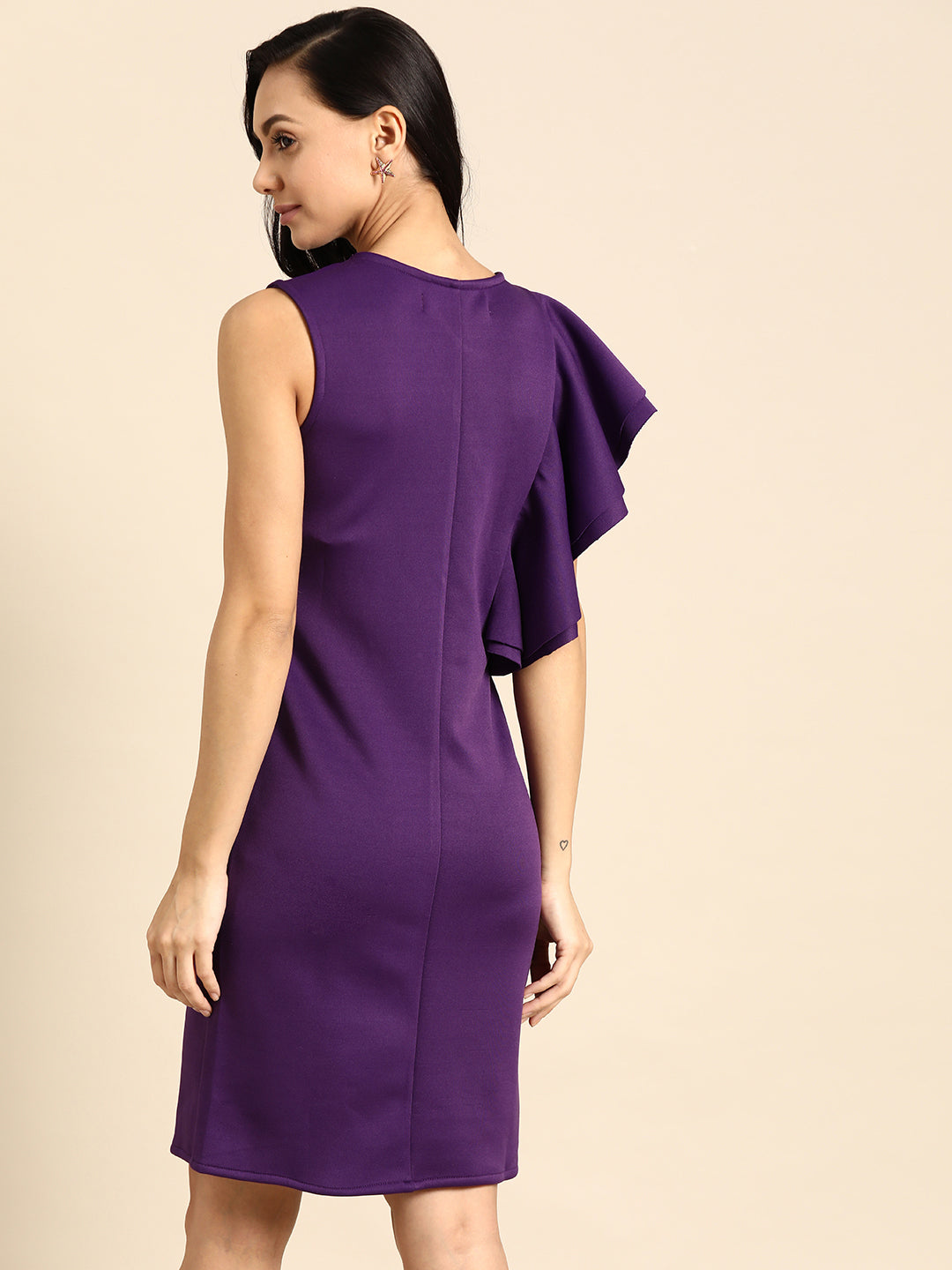 Elegant Purple One-Shoulder Ruffle Bodycon Dress for Women – Party & Evening Wear