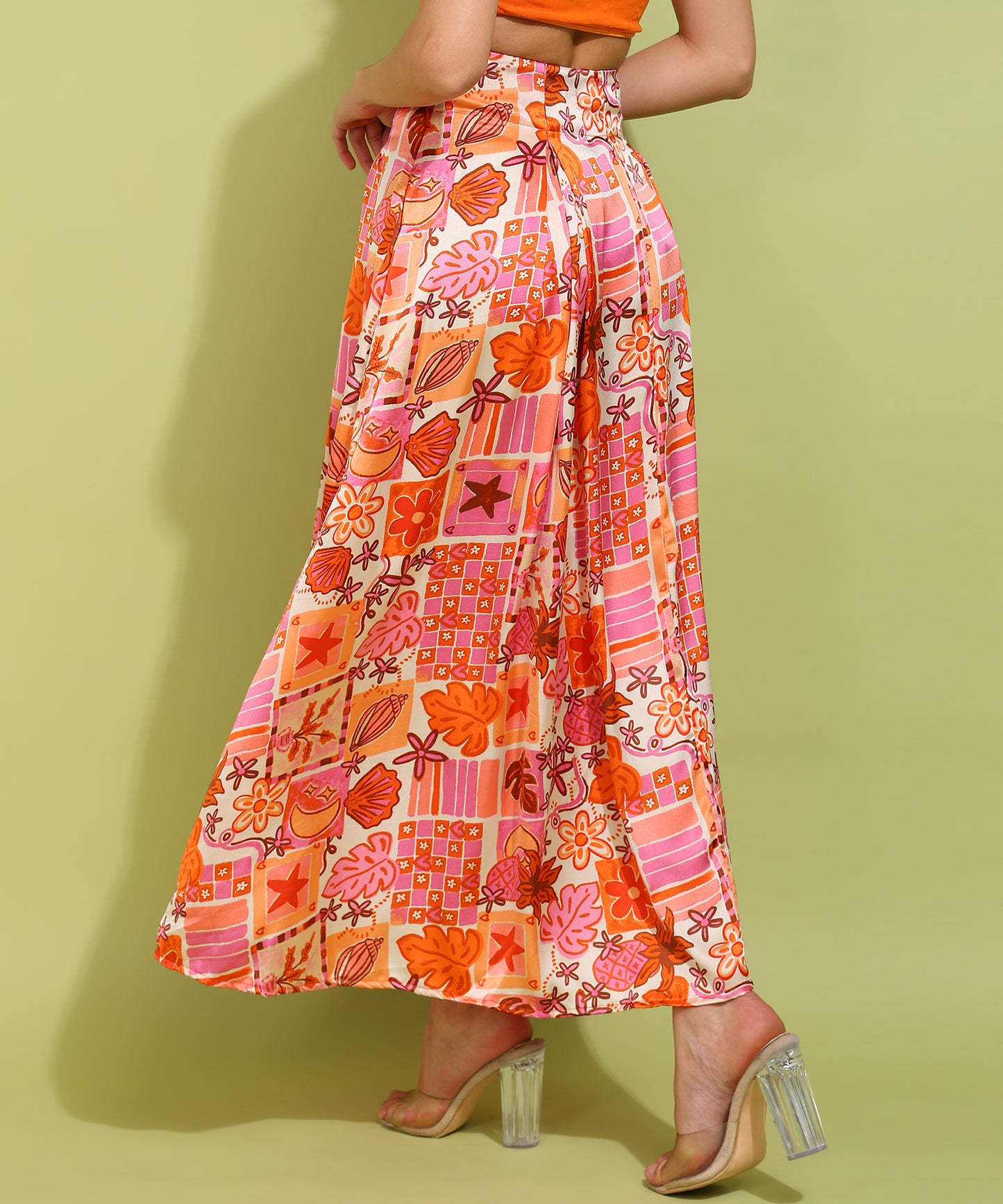 Floral Print A-Line Maxi Skirt in Pink & Orange – Vibrant and Stylish