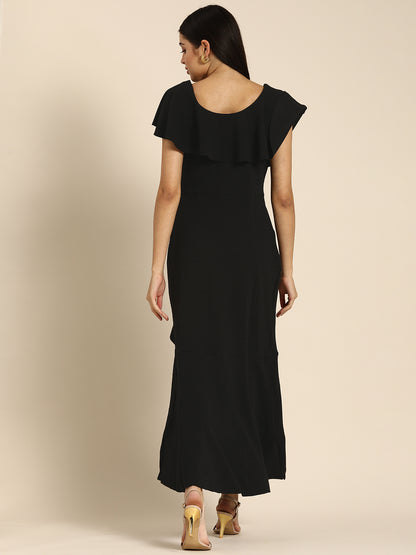 Black Ruffle Sleeve High Low Maxi Dress
