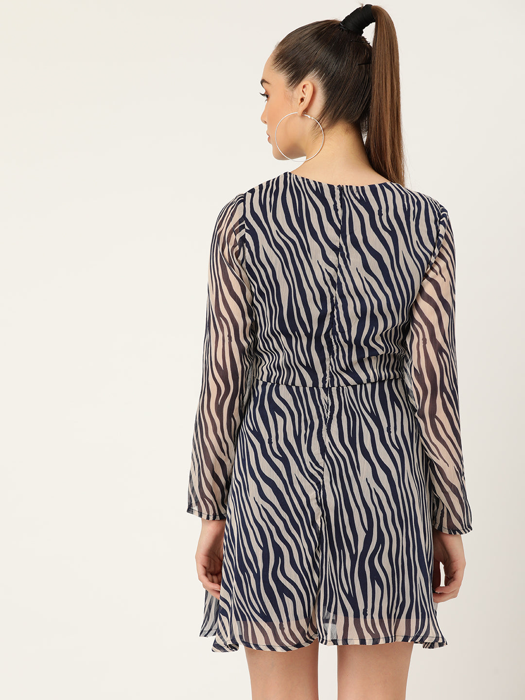Women’s Black Zebra Print Long Sleeve Mini Dress