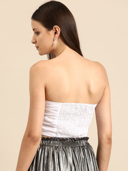 Fuchsia Sequin Tube Crop Top with 3D Floral Embellishments