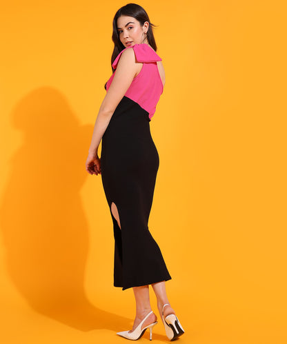 Pink and Black One Shoulder Bodycon Dress | Stylish Evening Party Wear