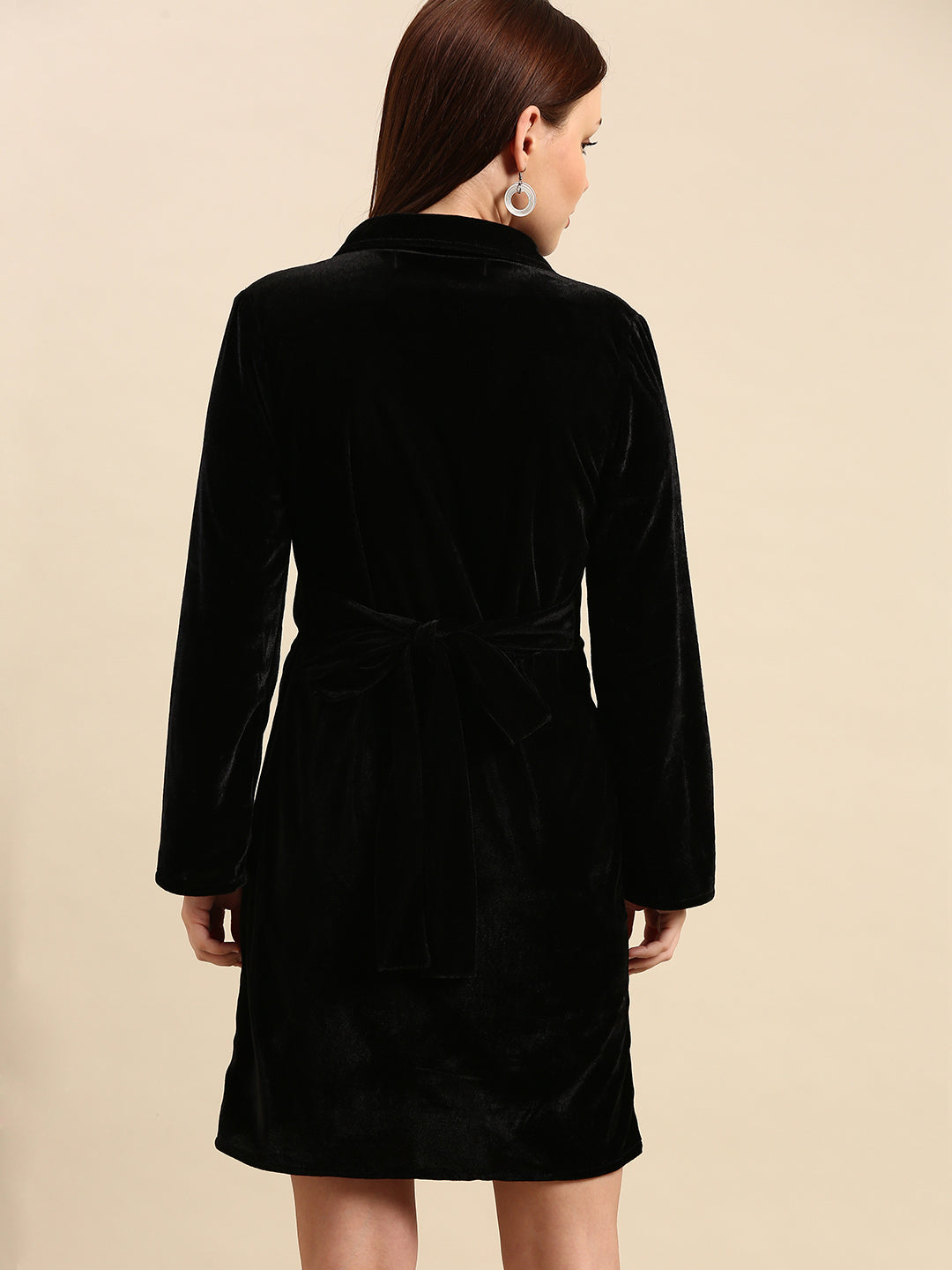 Black Velvet Wrap Dress - Long Sleeve, V-Neck, Elegant Fit