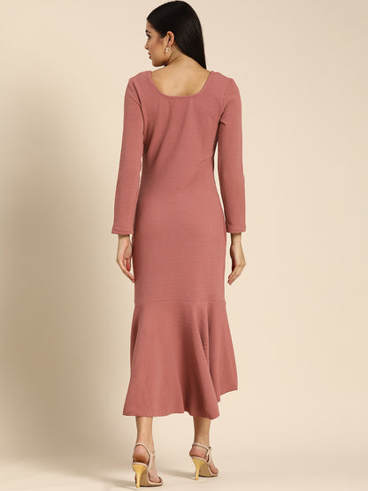 Pink High-Low Bodycon Dress with Ruffle Hem