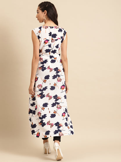 White Floral Straight Kurta with Cap Sleeves – Elegant Summer