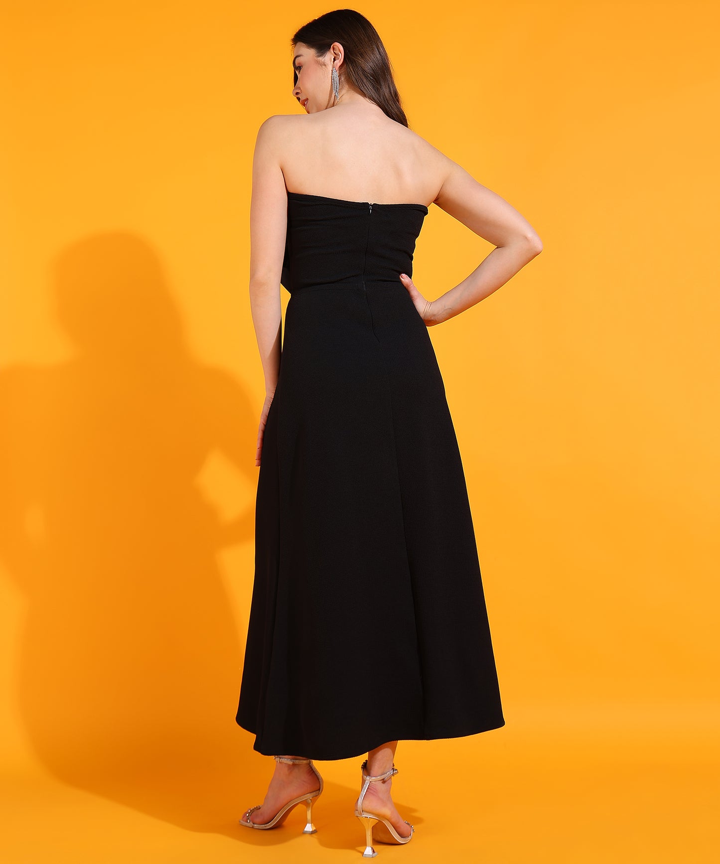 Black Strapless Maxi Dress with Bow Detail | Elegant Party Wear for Women