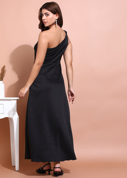 Black One Shoulder Maxi Dress for Women | Elegant Evening Wear