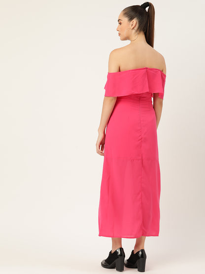 Women Pink Off Shoulder Ruffle Maxi Dress