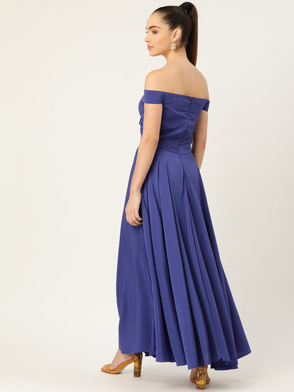 Elegant Off-Shoulder Maxi Dress for Women – Royal Blue Evening Gown