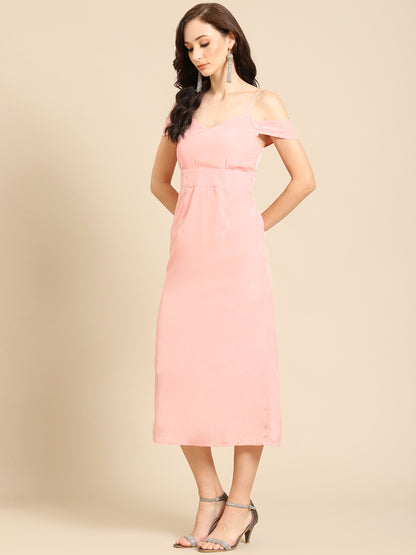 Elegant Pink Cold Shoulder Midi Dress for Women | Stylish Summer Outfit