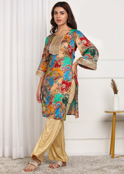 Women's Multicolor Printed Kurti | Festive Wear Set