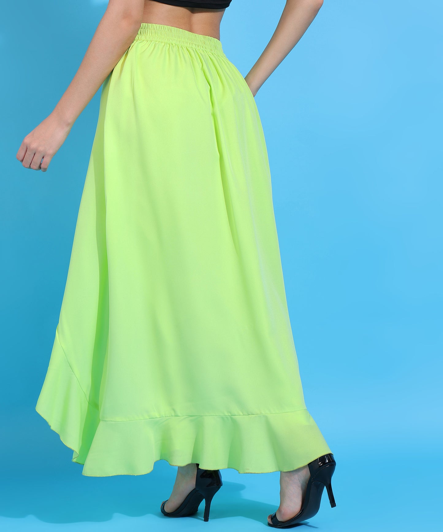 Green Ruffle-Detail Palazzo Pants with Tie Waist for Women