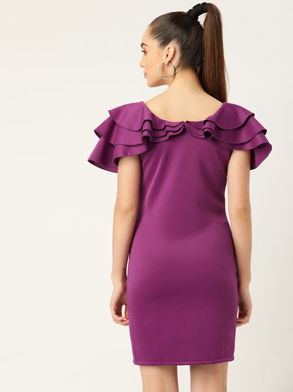 Purple Ruffle Sleeve Bodycon Mini Dress for Women