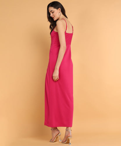 Pink One Shoulder Thigh High Slit Maxi Dress for Women