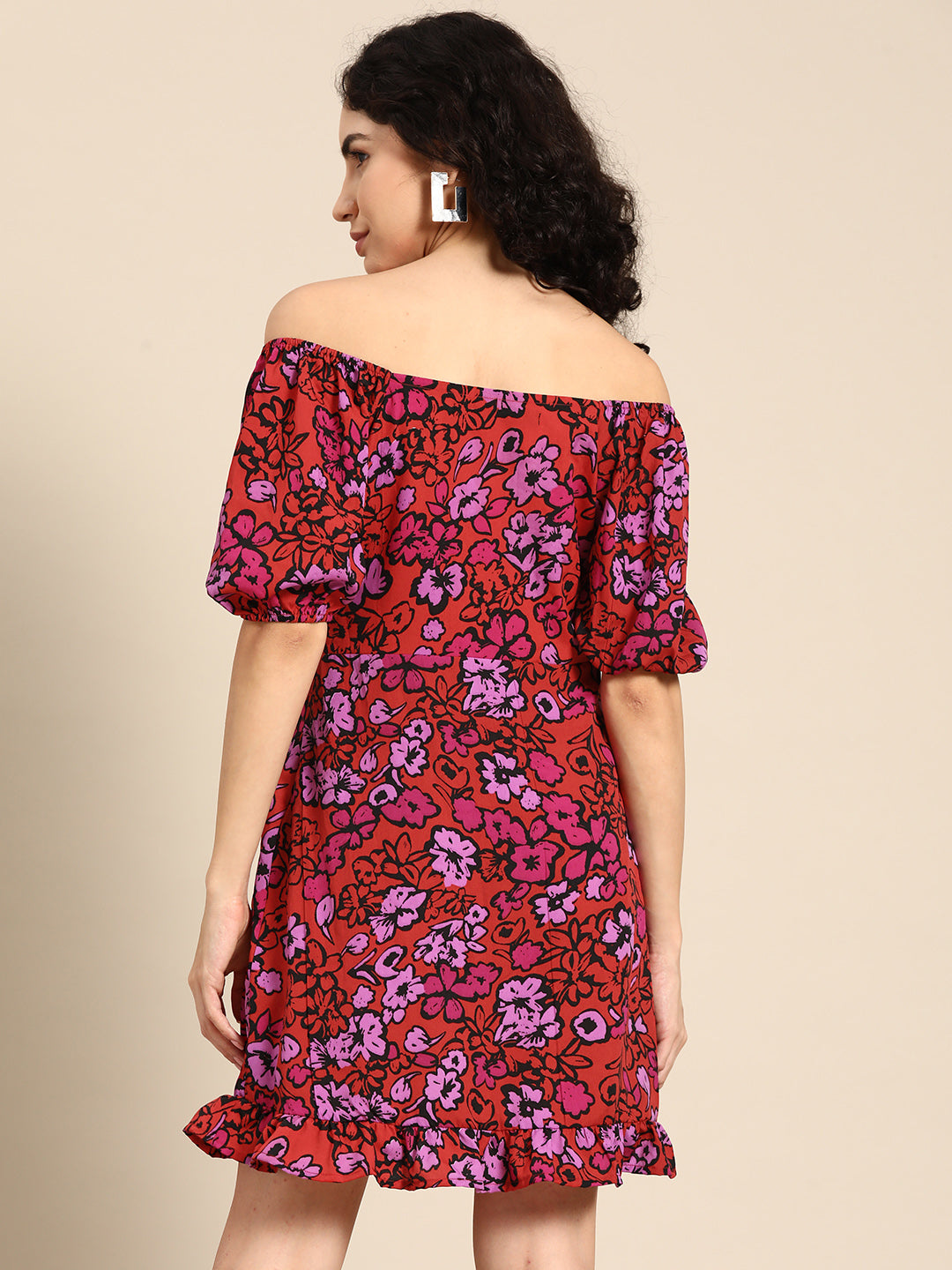 Floral Off-Shoulder Mini Dress with Puff Sleeves