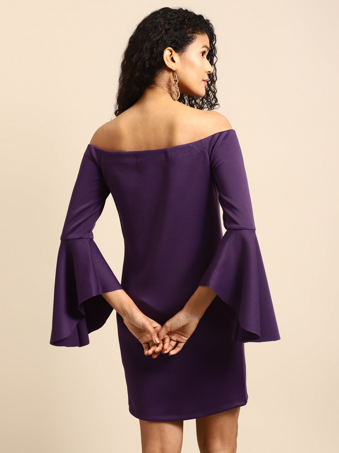 Purple Off Shoulder Bell Sleeve Bodycon Dress for Women