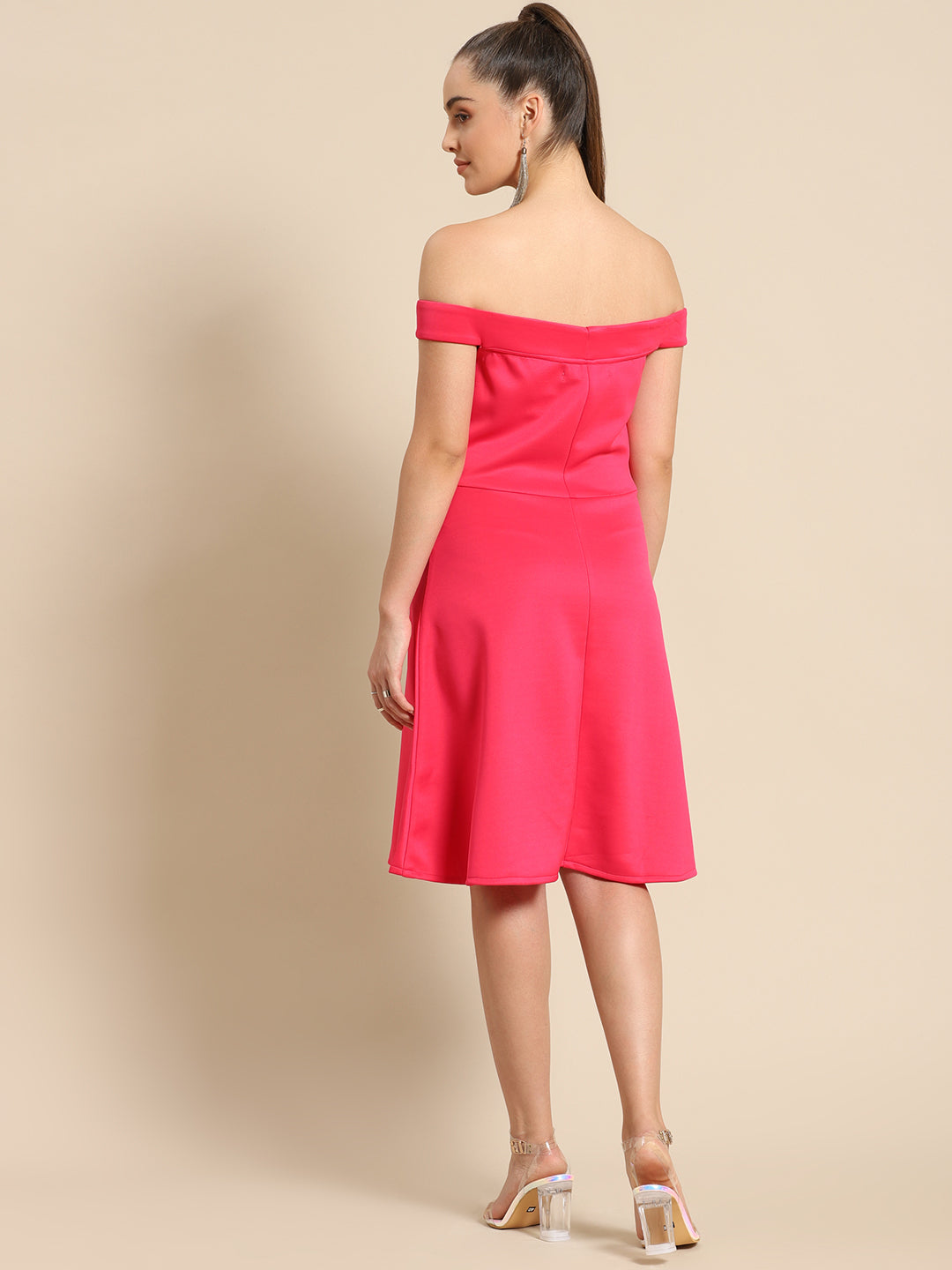 Stylish Pink Off-Shoulder A-Line Dress for Women – Party & Evening Wear