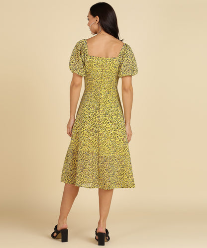 Yellow Color Animal Print Dress