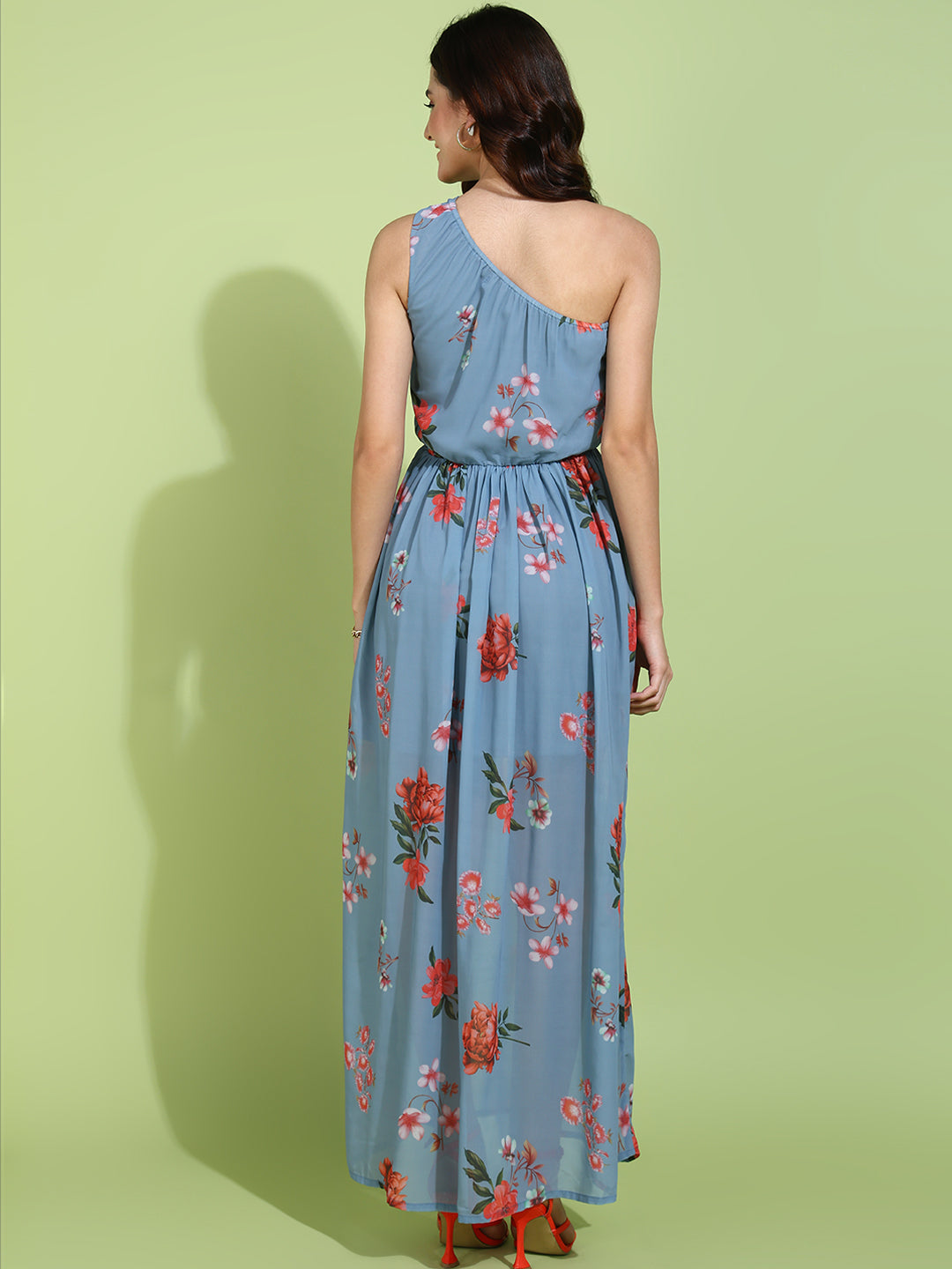 Blue One Shoulder Floral Maxi Dress for Women | Elegant Summer Long Dress