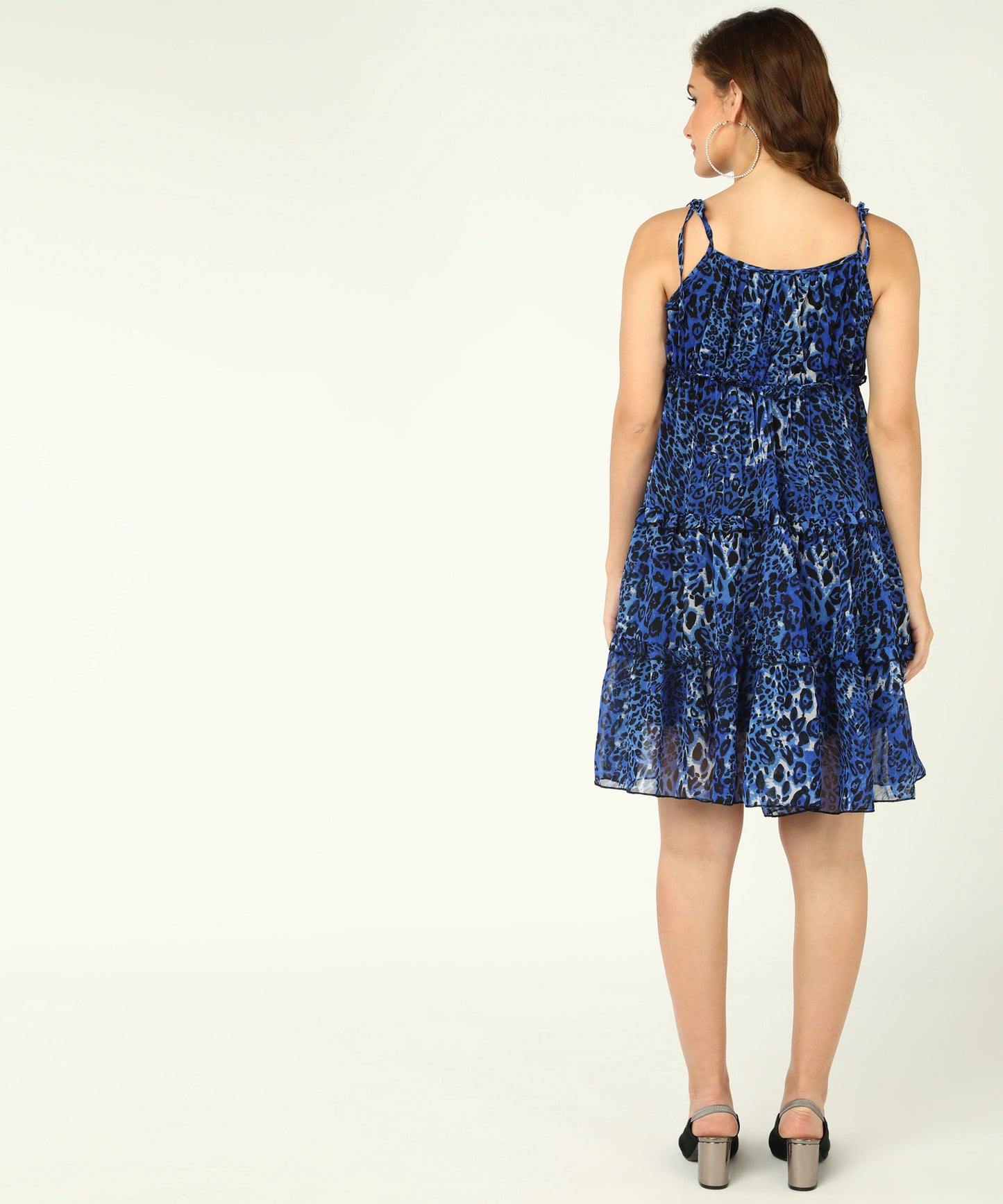 Blue Leopard Print A-Line Mini Dress for Women with Adjustable Straps