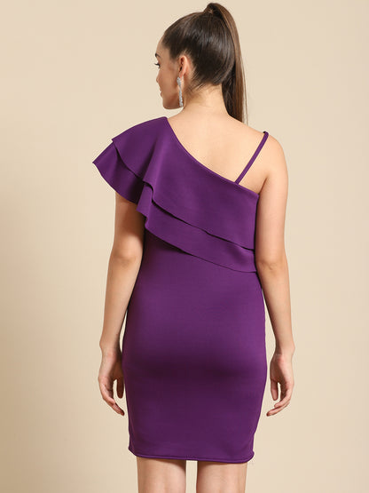 Stylish Purple One Shoulder Ruffle Bodycon Dress for Women – Party & Evening Wear