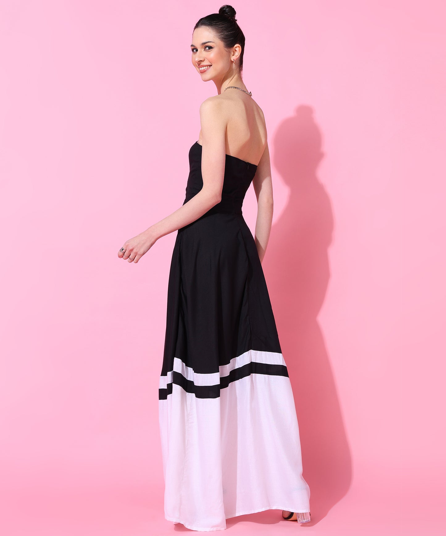 Black & White Strapless Maxi Dress for Women – Cutout Summer Beach & Party Wear