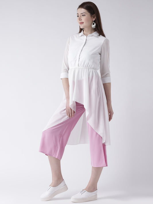 Women’s Pink Culottes Pants – High Waist Wide Leg Cropped Trousers